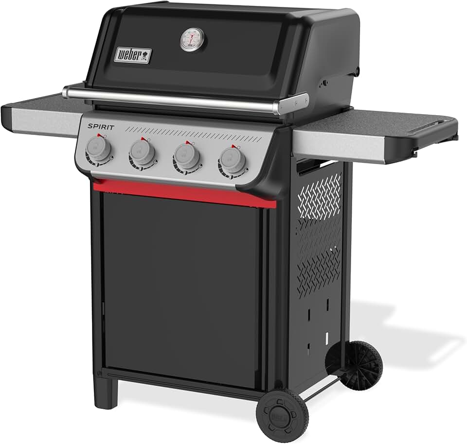 Weber - Spirit E-410 série - 51x46 cm - 4 brûleurs, grille chaleur uniforme, rails Works, Noir/Argent E-410