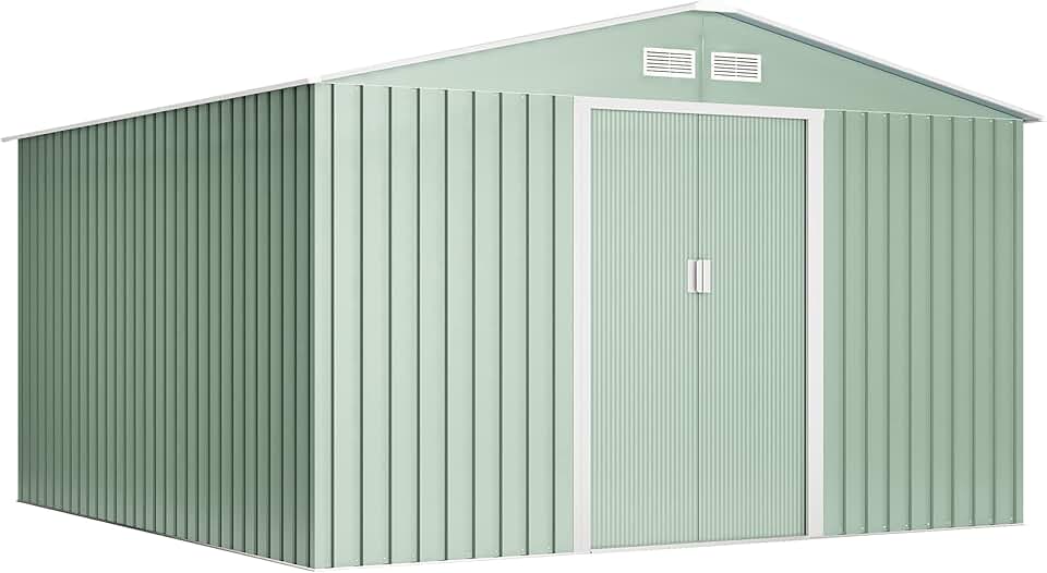 Wasabi - abri de jardin métal - 10,2m2 - double porte coulissante, grilles de ventilation