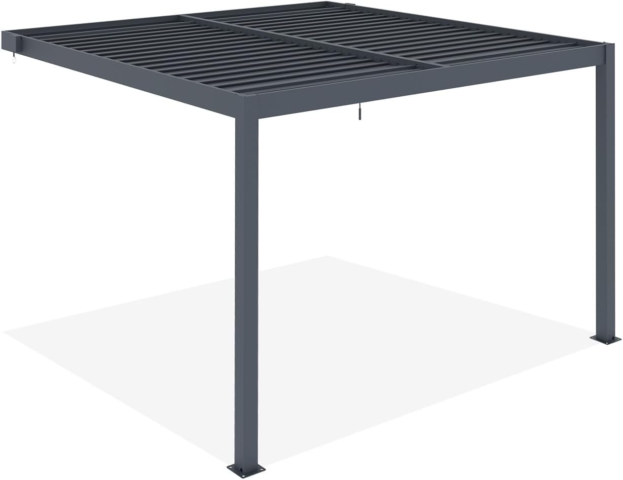 Cazeboo - Piana série - 3x3m adossée bioclimatique alu gris - persienne brise-vue