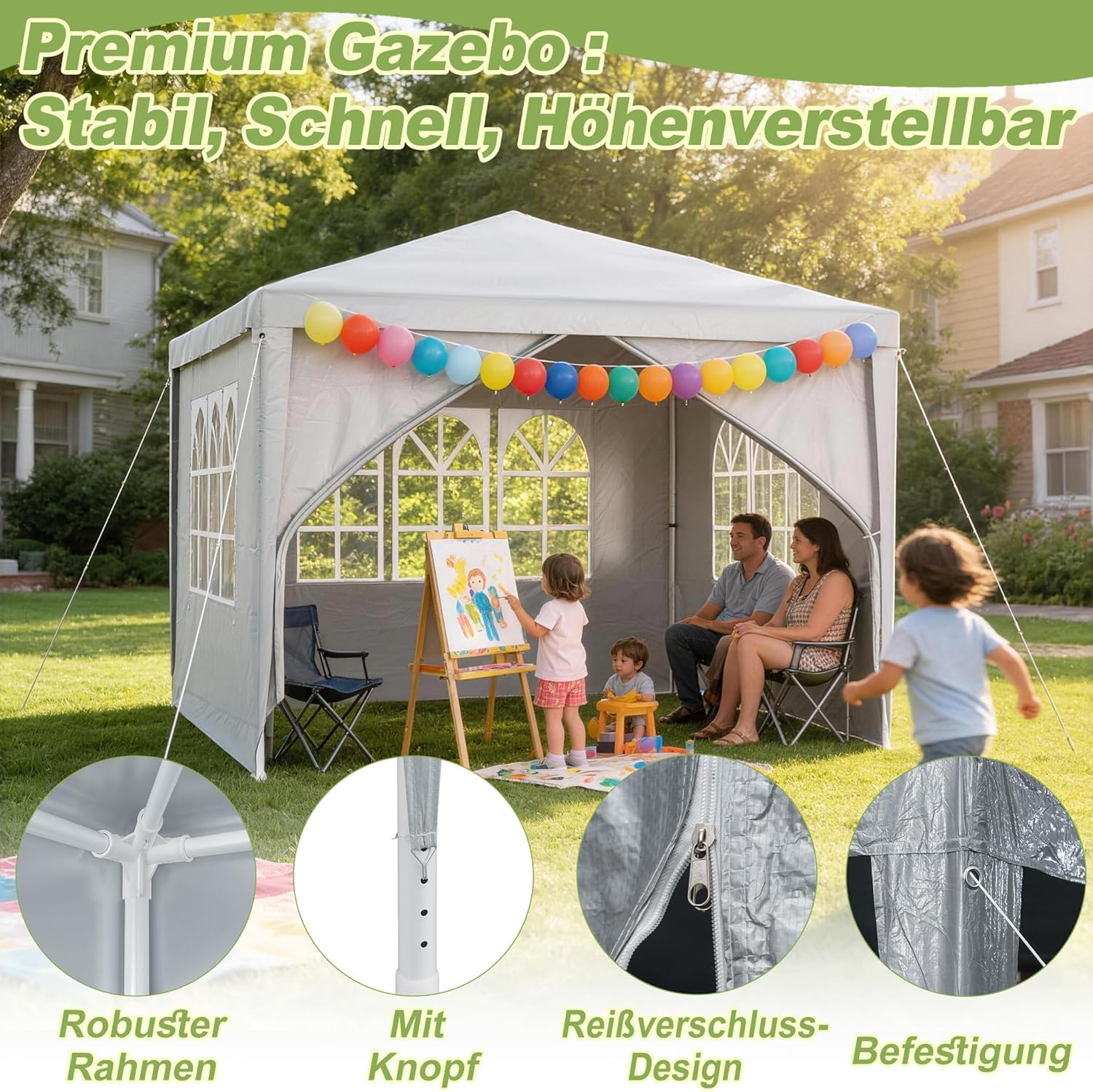 LZQ - tonnelle jardin série emboîtement, 3x9m, imperméable, fenêtres, toit, 8 parois, gris LZQ