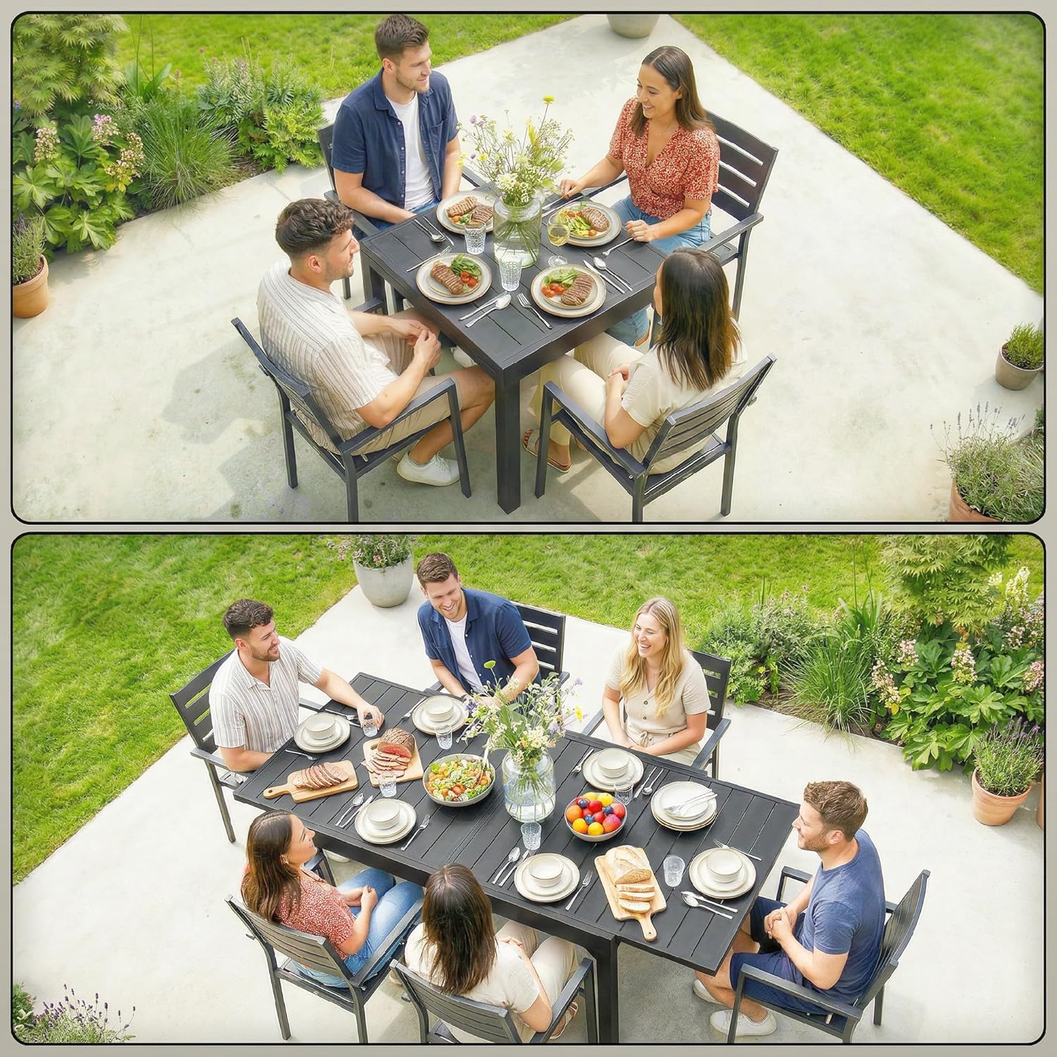 Outsunny - table extensible aluminium/acier - 160/80x80x75 cm - noire