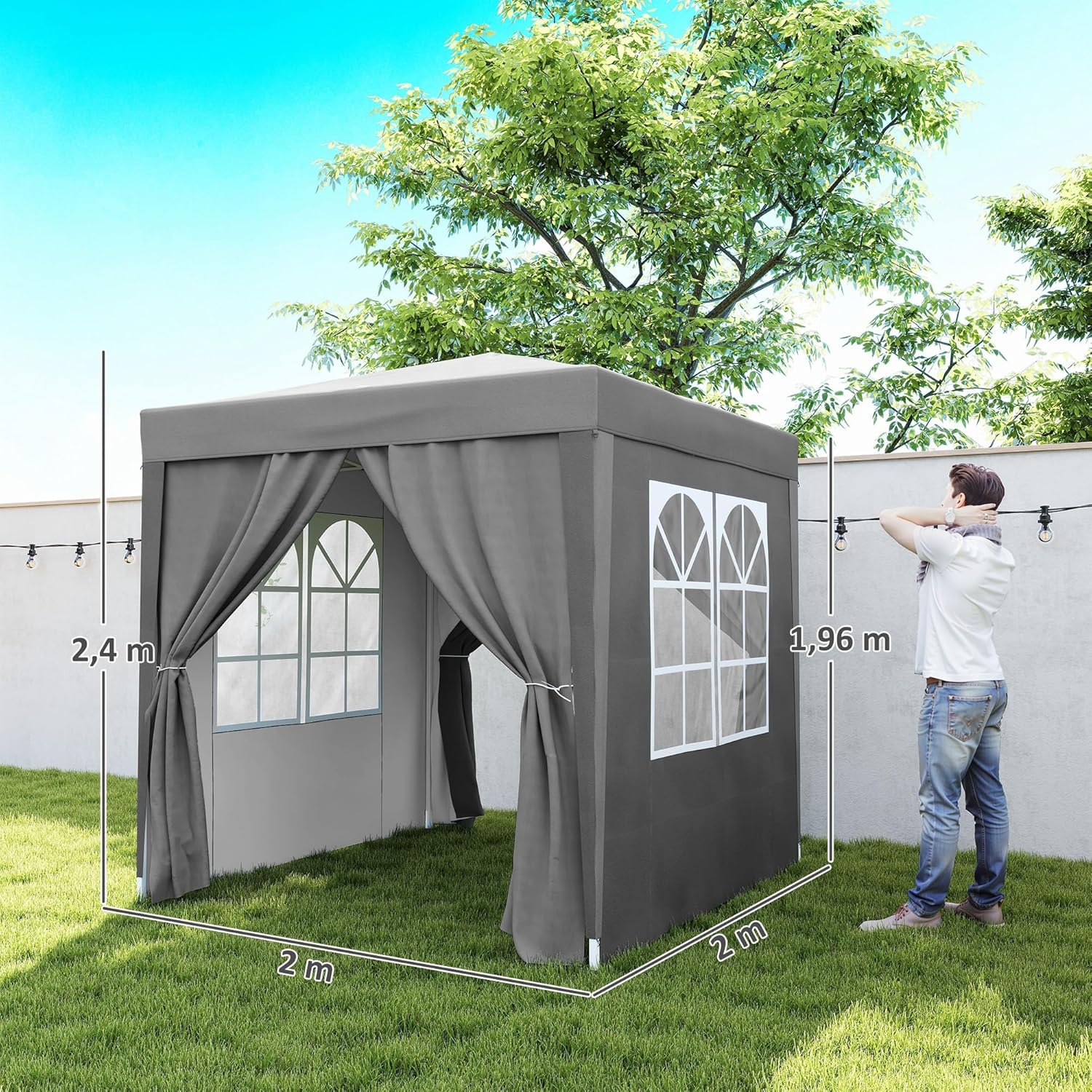 Outsunny Tonnelle de Jardin extérieure 2 x 2 m, tonnelle Pliante Pop-up, réglable en Hauteur, Protection UV, Cadre en Acier, 4 côtés Amovibles, pour Camping, Festival, Plage, Sac de Transport, Gris