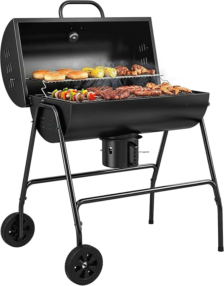Outsunny - barbecue charbon de bois, 95x71,5x102cm, couvercle, thermomètre, roues