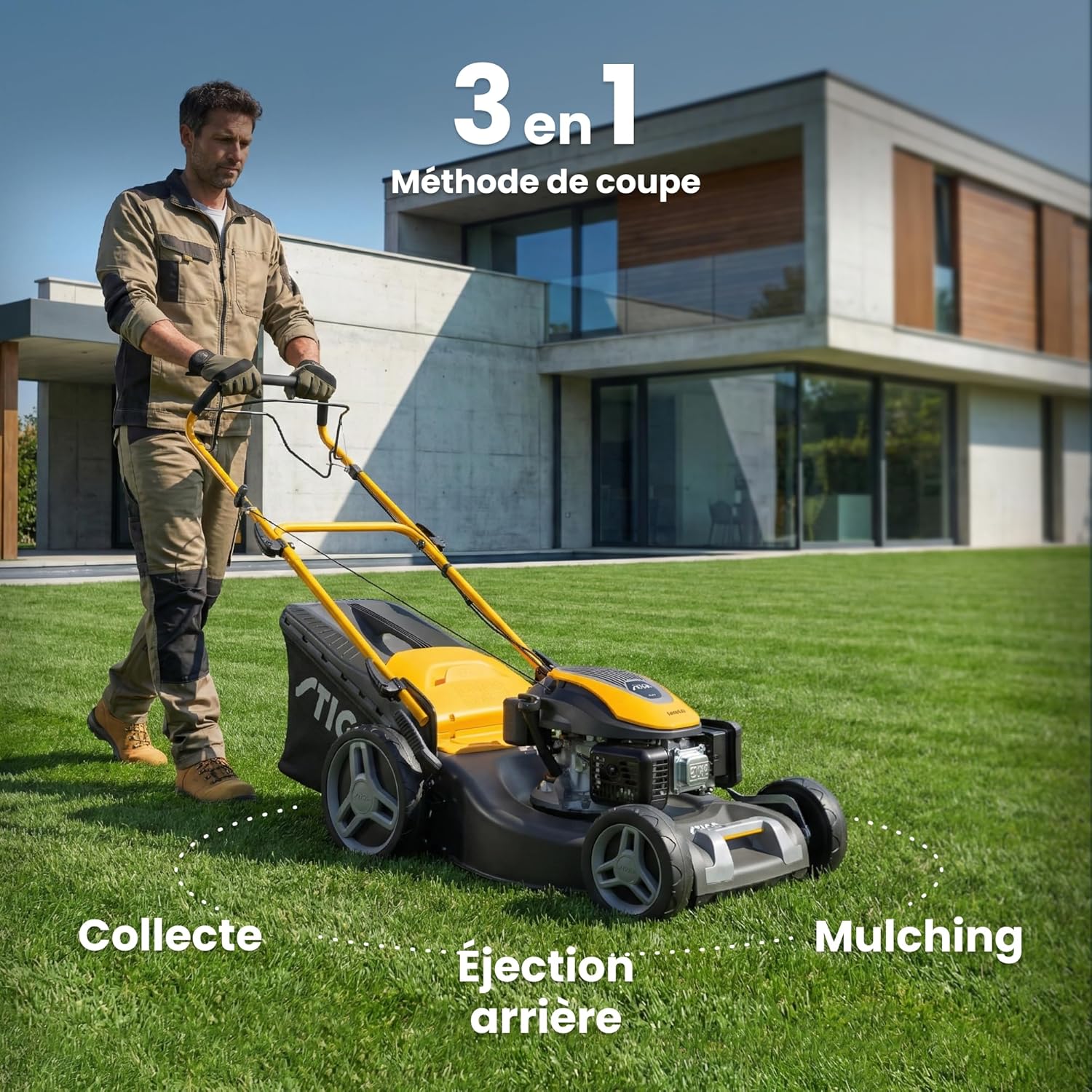 STIGA Combi 53 S Tondeuse Thermique, 166 cm³, 51 cm – Système 3 en 1, Bac 60 L, Réglage Centralisé – pour Pelouses jusqu'à 1 800 m²