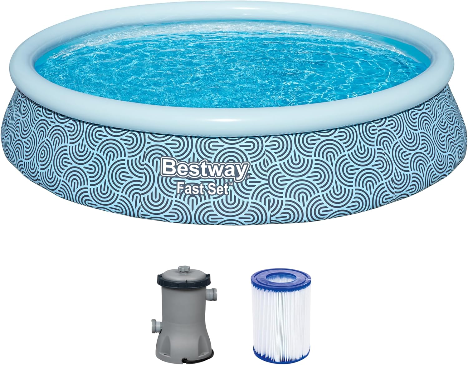 Bestway - Fast Set - 396x396x84 cm - Piscine gonflable ronde, gris