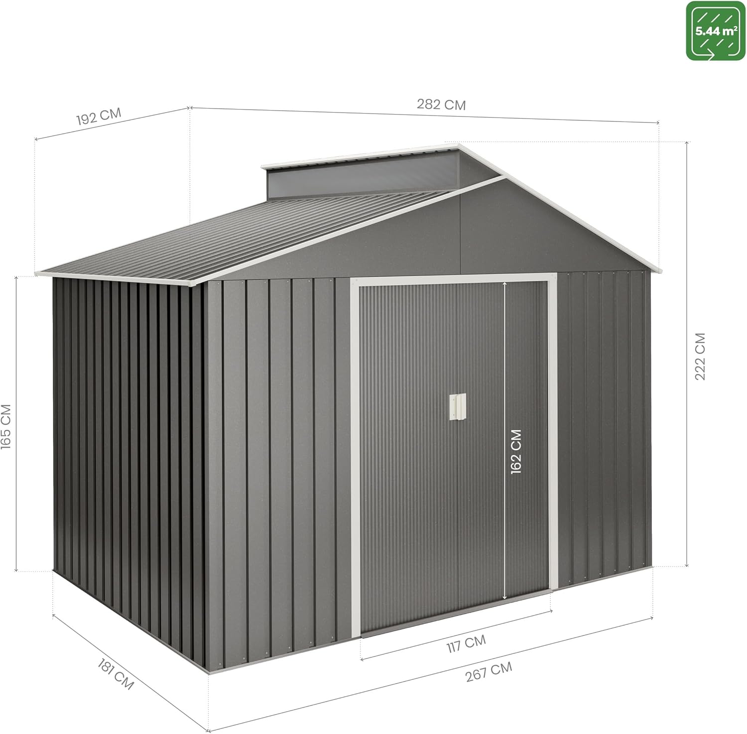 Hoggar Abri de Jardin en métal Lattsta 5.44 m2 - Garantie 10 Ans - 192x282x222cm