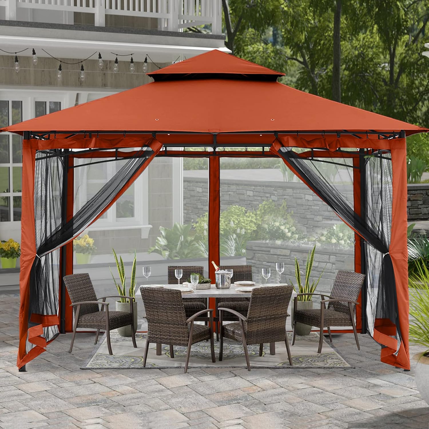 ABCCANOPY - tonnelle jardin double toit 3,35x3,35m, filet ombre, rouge