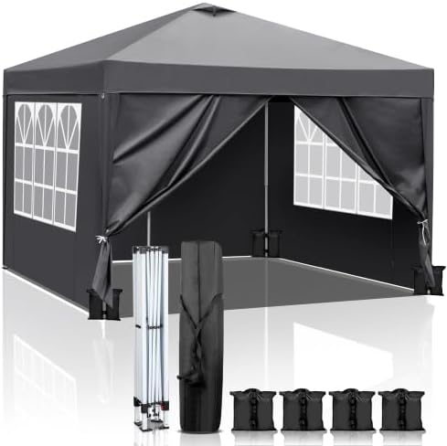 Bonnlo Tonnelle de Jardin Pliante 3x3 imperméable/Tente Pop-up Inclus Sac de Transport/Barnum Pliant Exterieur Rapide à Installer/Gazebo avec Paquet de 4 Poids Lourd Sable,Gris