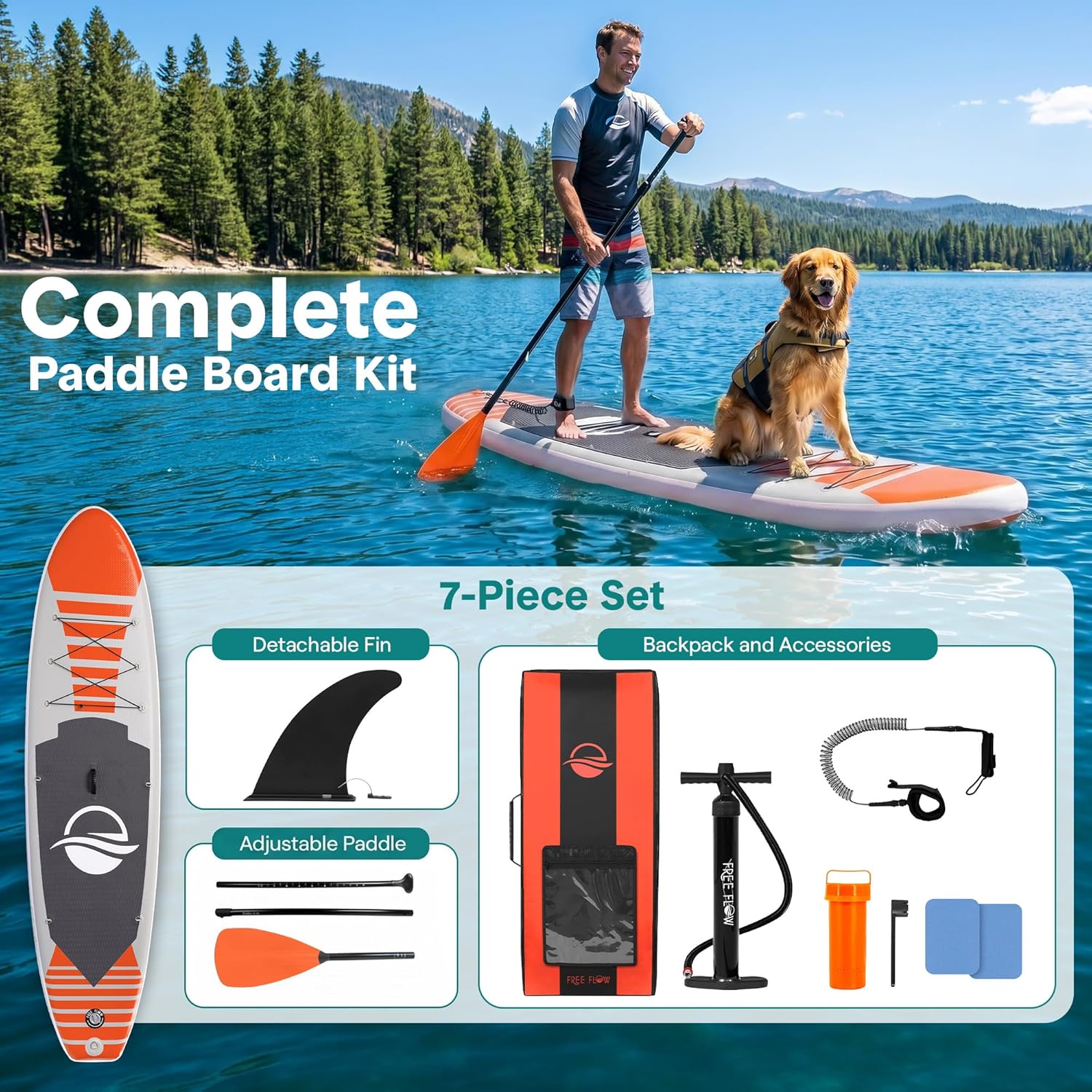 SereneLife - Stand Up Paddle gonflable adulte 6” - accessoires complets - pont antidérapant - SLSUPB10