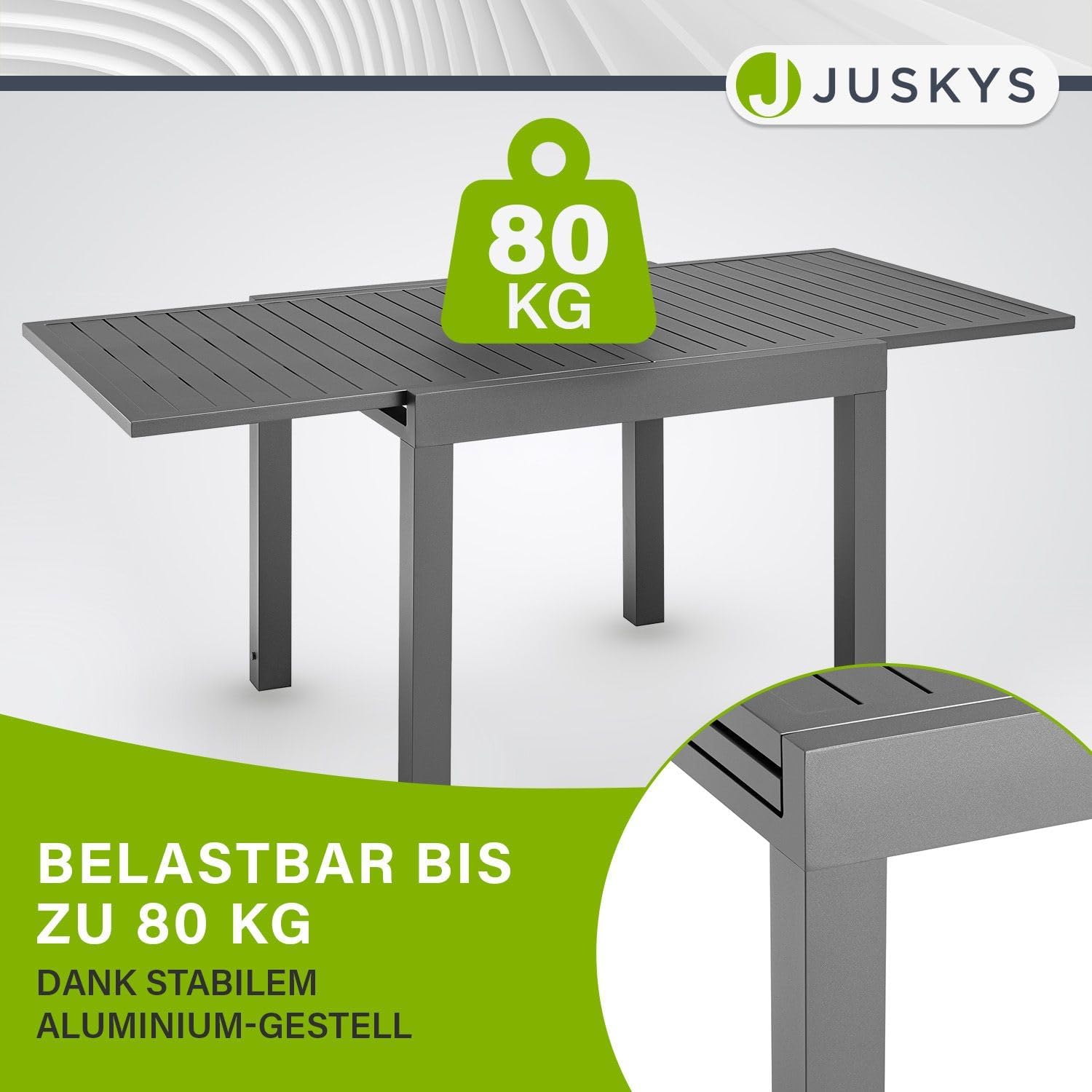 Juskys - Laki - 80x80 cm extensible - Table aluminium balcon jardin