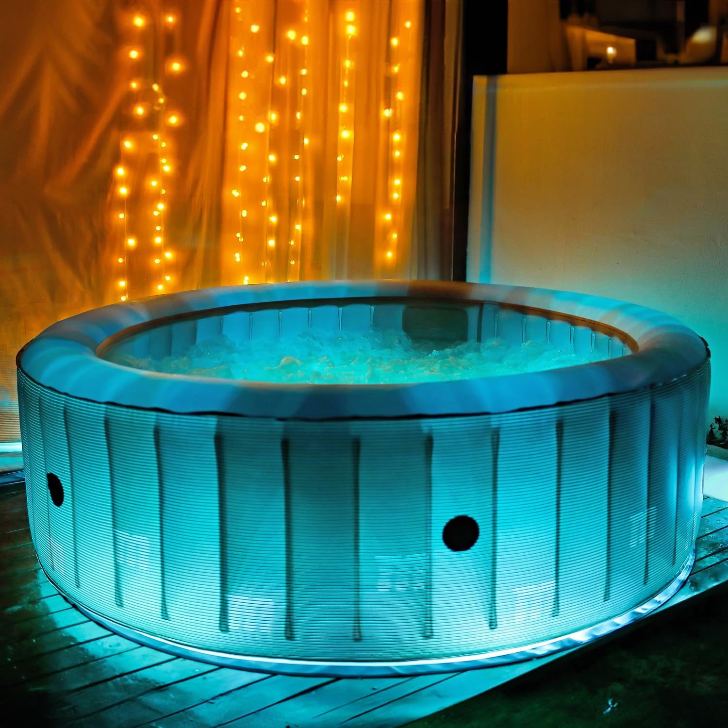 Happy Garden - MSPA Starry - rond 6 places - LED, gris, spa gonflable