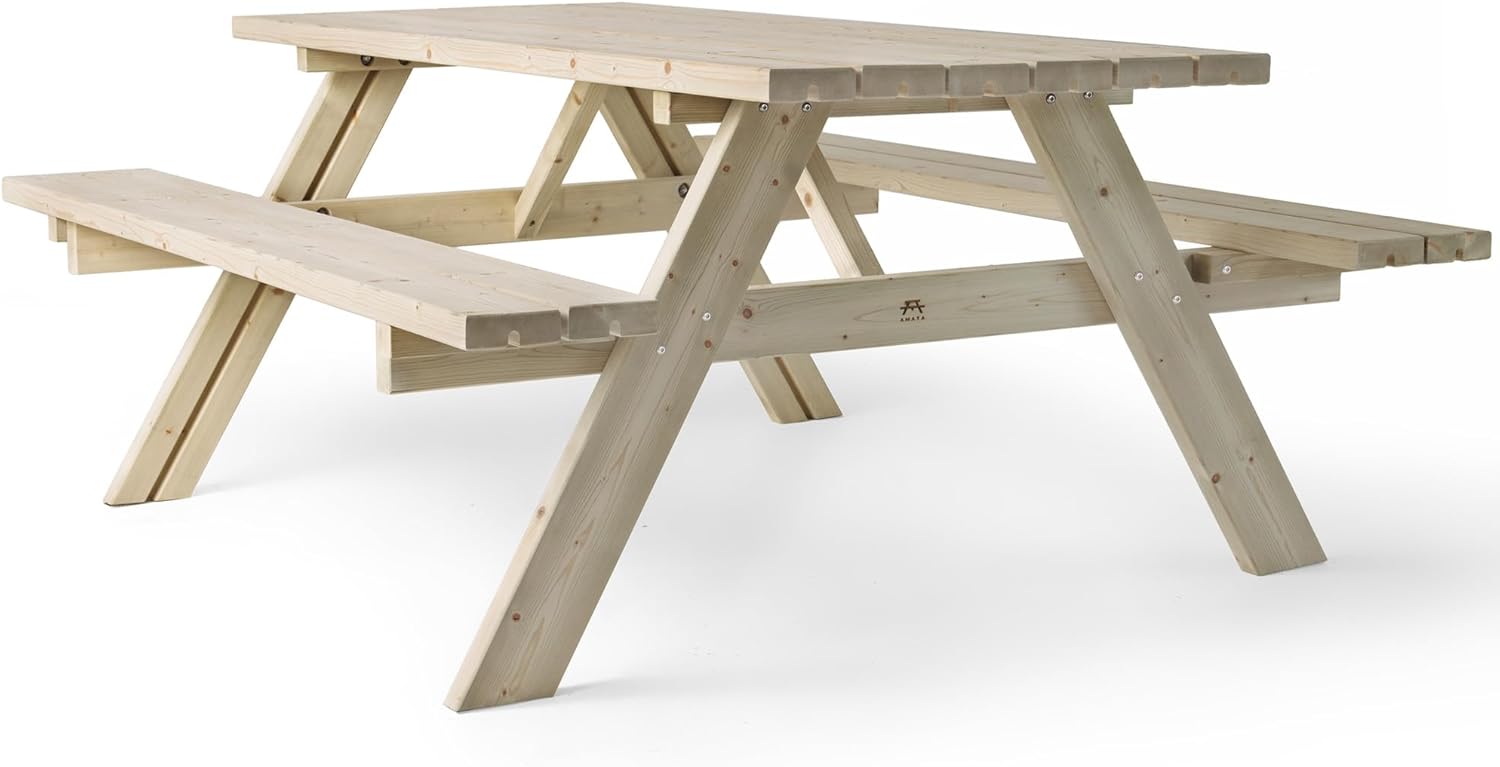 Table de Pique-Nique - Collection UNGURS - Résistante aux intempéries - Sièges pliants, idéale jardin_extérieur - Amata-