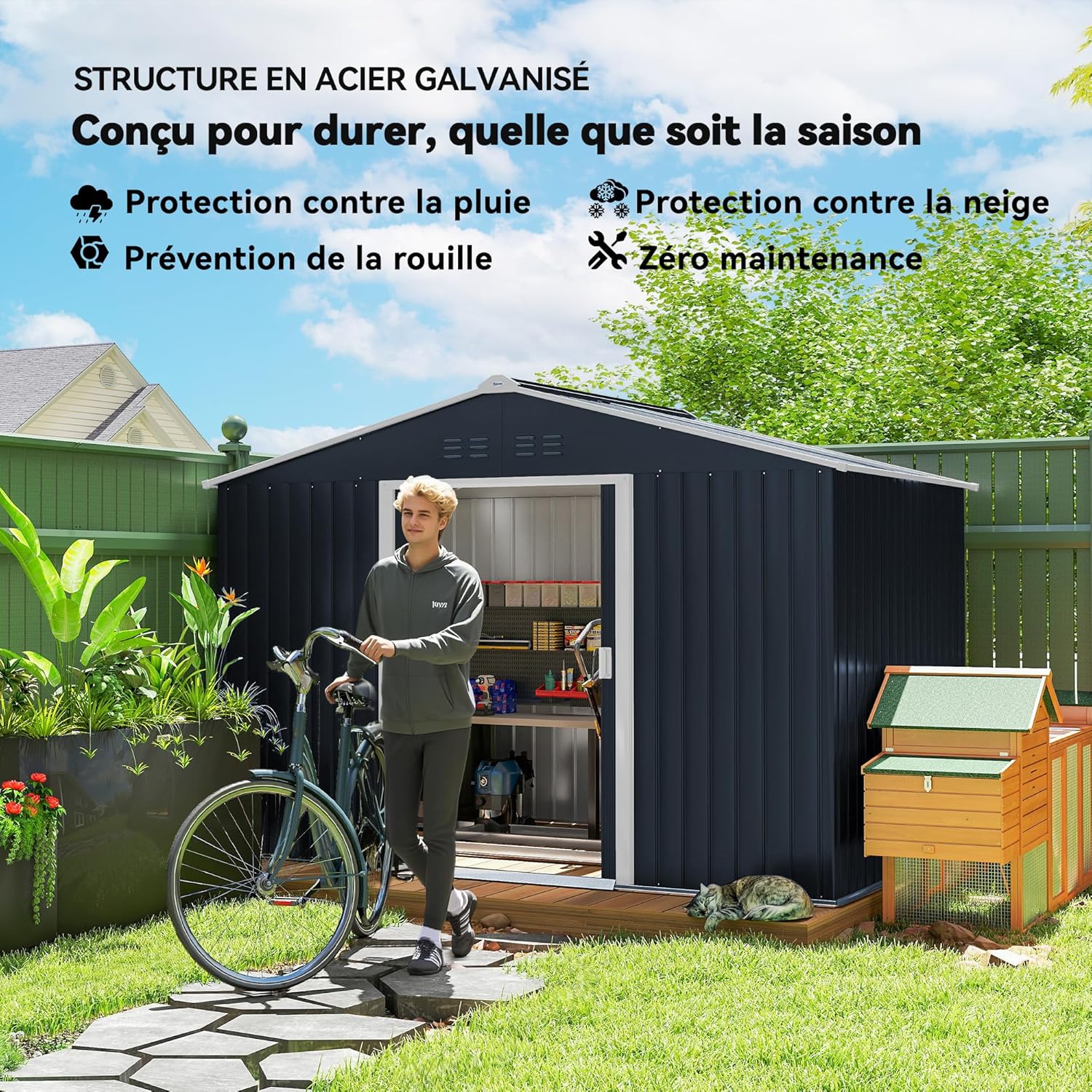 Outsunny - Abri de jardin XXL 5,4m², acier galvanisé, 277x195x192cm