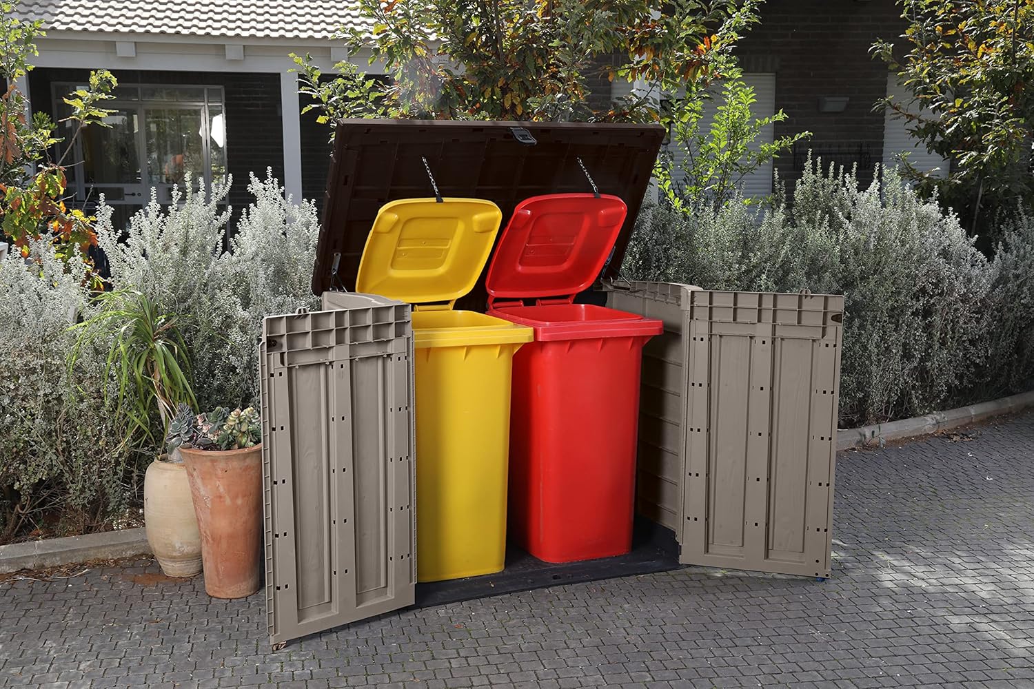 KETER - Range SIO Pro - 1200L - Abri poubelle horizontal beige