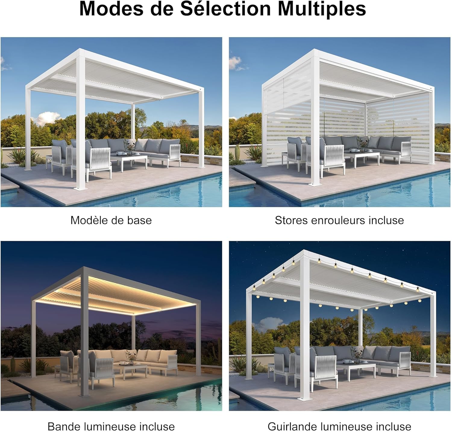 PURPLE LEAF - pergola bioclimatique - 4,24x3m - aluminium, stores enrouleurs, lames orientables