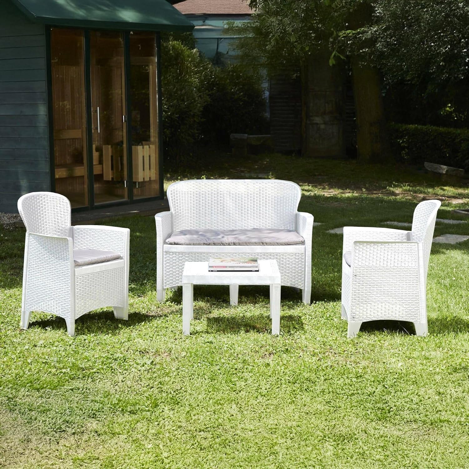 Dmora - Ostuni salon de jardin, blanc, rotin effet, 100% Made in Italy