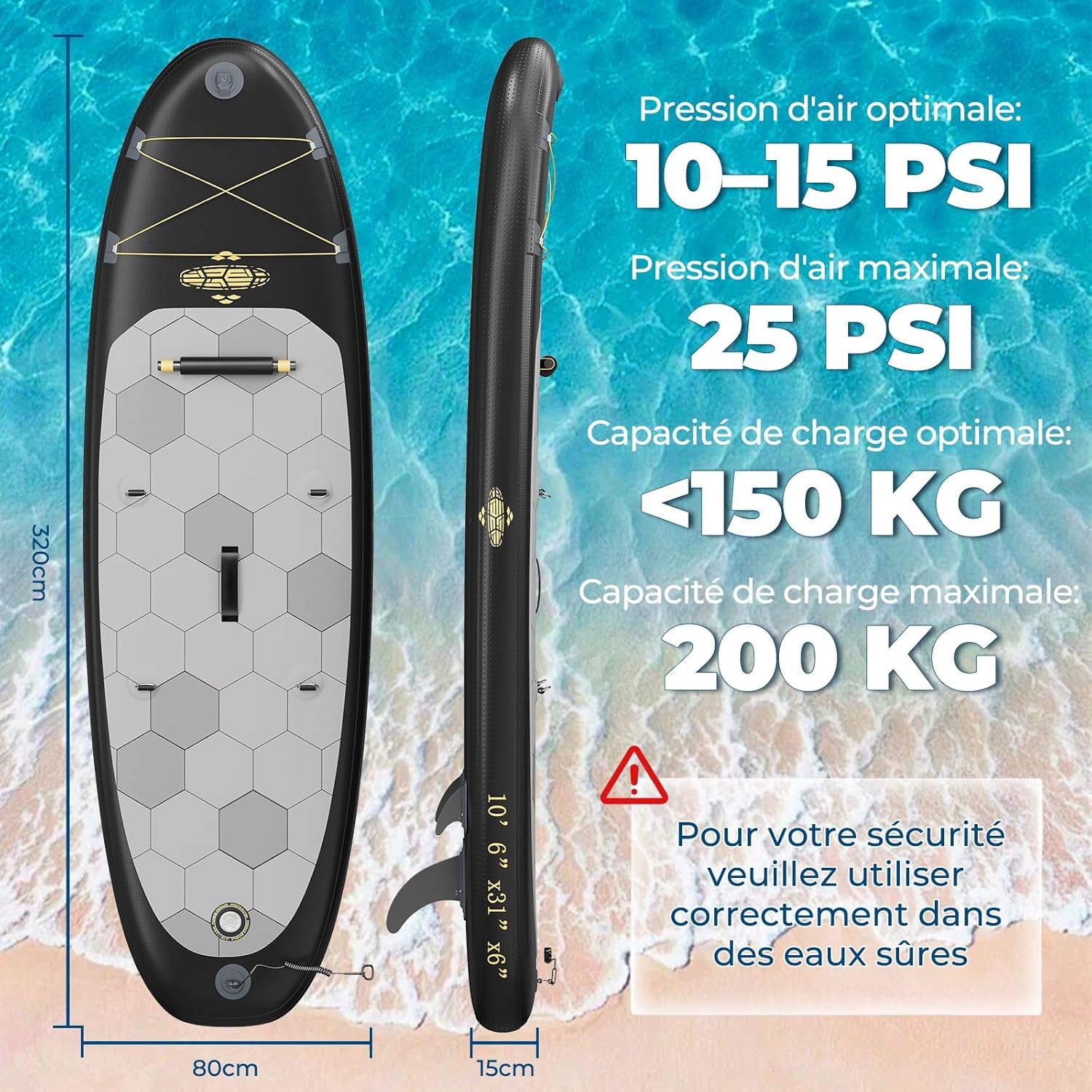 Devoko - Planche de Paddle Gonflable Adulte 320cm - 2-en-1, Siège, Accessoires, 130kg Max - SUP Gonflable