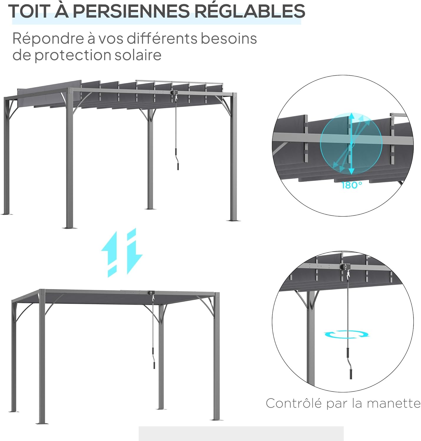 Outsunny - pergola bioclimatique - 3x3m - lames orientables aluminium UV 50+