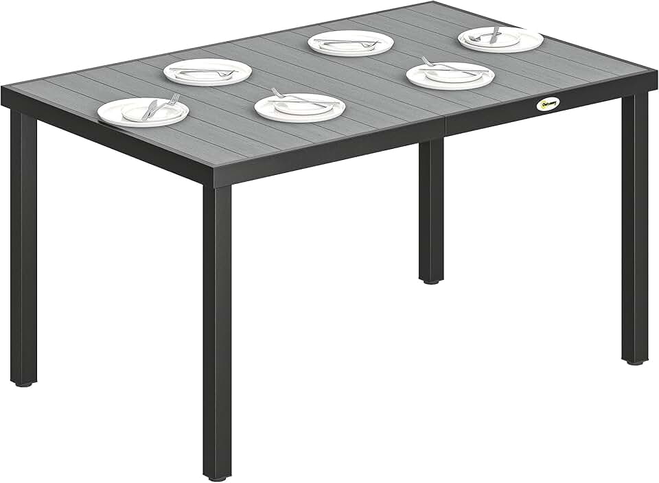 Outsunny - table de jardin 140x90x74 cm - plateau lattes, pieds acier