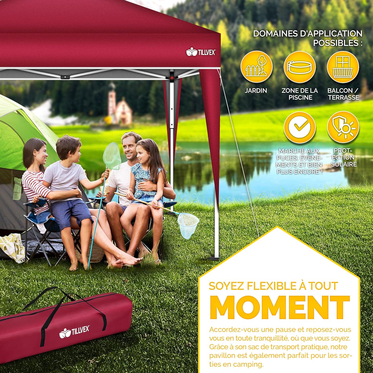 tillvex - Tonnelle pliante réglable 3x3m - UV50+ sac jardin