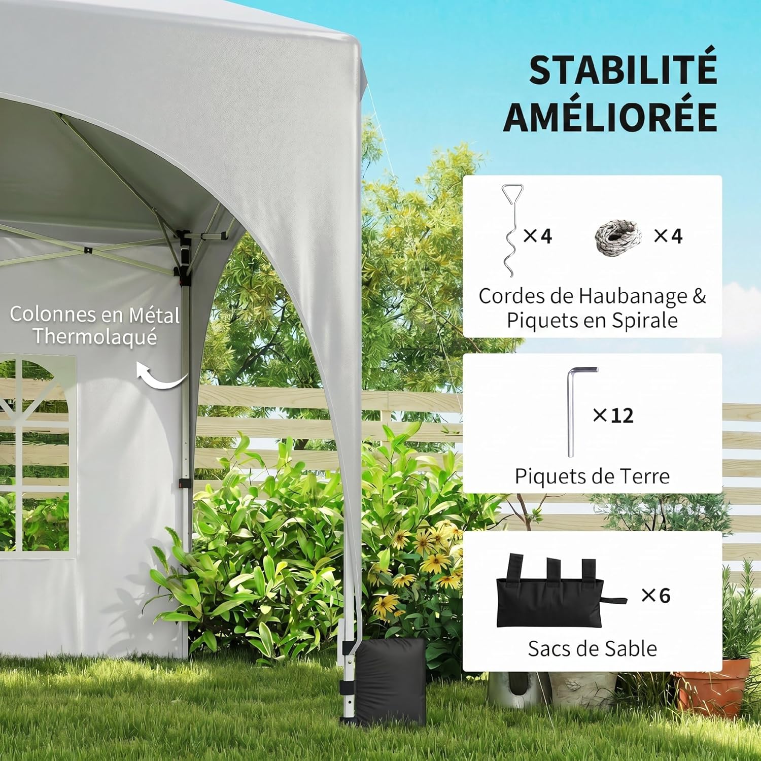 Outsunny - tonnelle pliante 3x6m, imperméable, anti-UV, 6 parois
