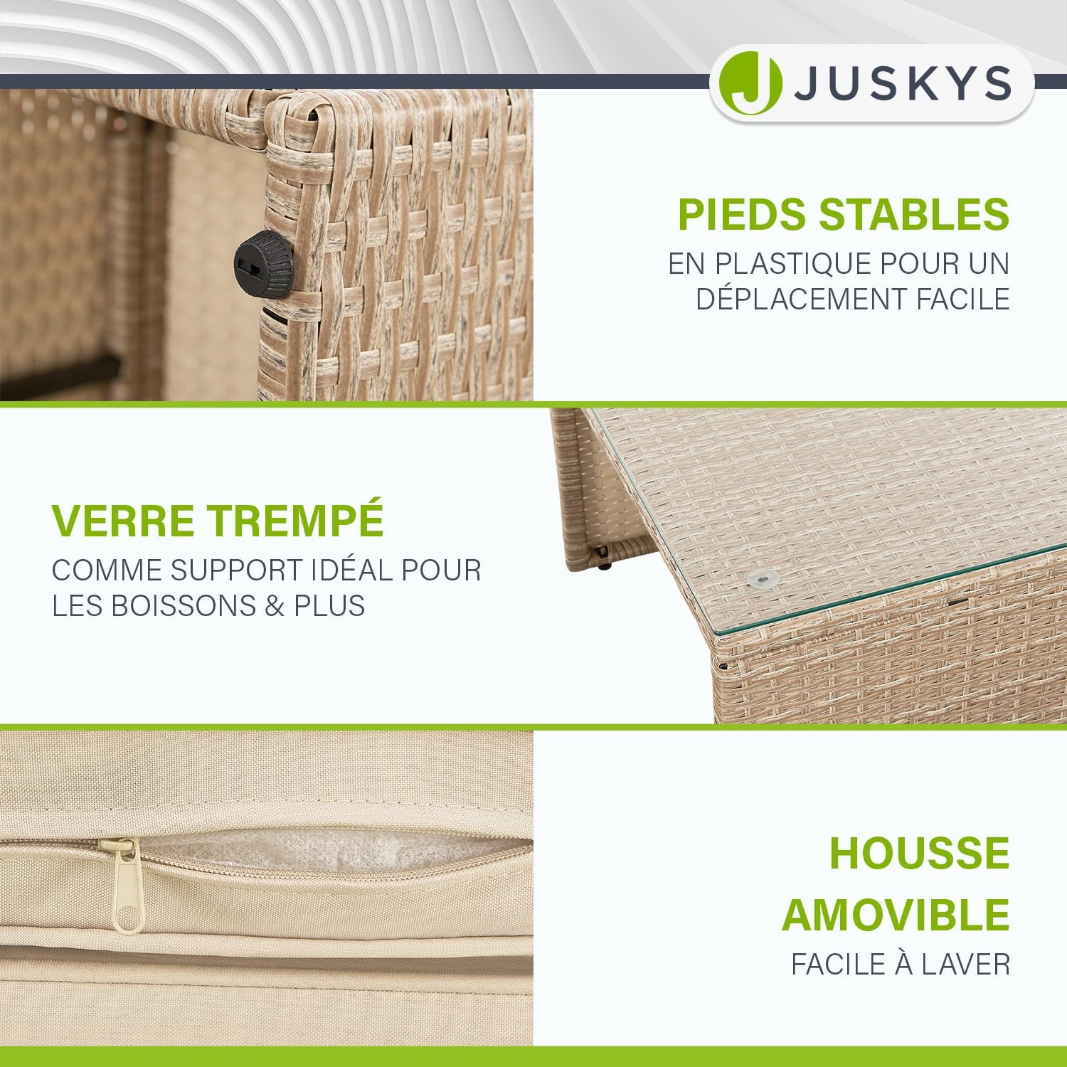 Juskys - Salon de Jardin Salou - 6 places - polyrotin, table, coussins, crème/sable