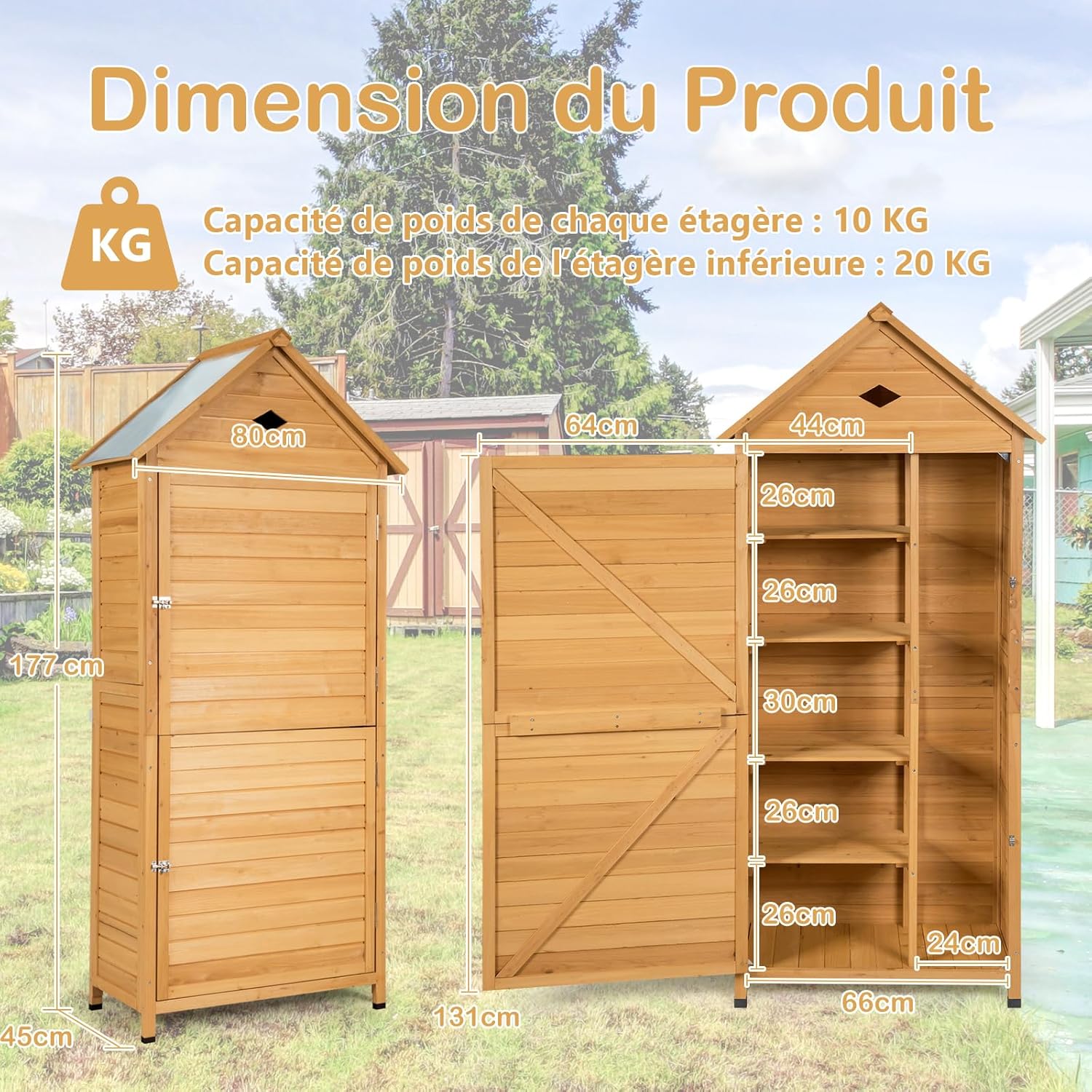 GOPLUS - abri de jardin bois 70x35x176cm, 5 étagères, porte verrouillable