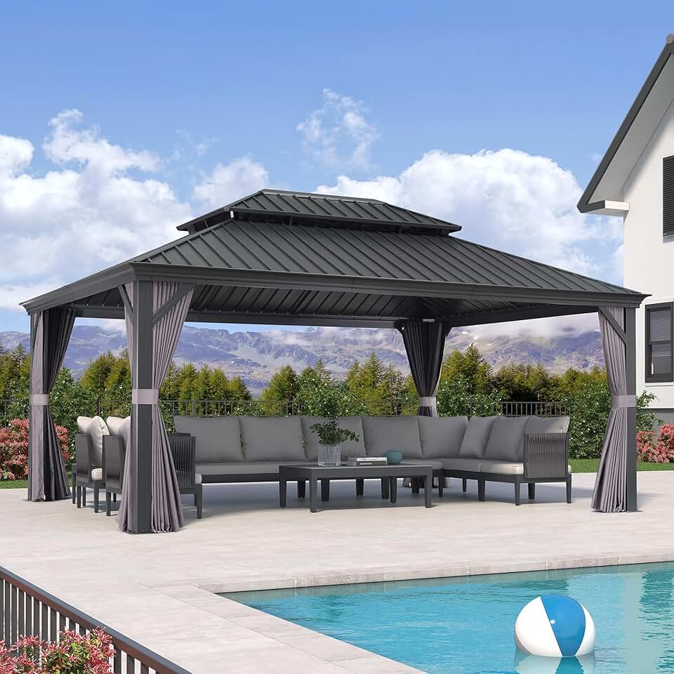 PURPLE LEAF - tonnelle double toit 5,2x4m rideaux moustiquaire acier