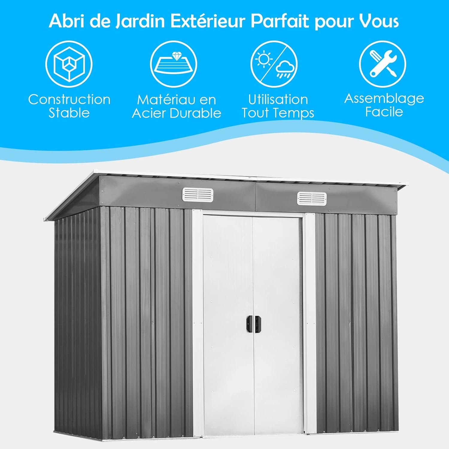 RELAX4LIFE - abri de jardin acier galvanisé 238x131x181cm, ventilé, double porte - RELAX4LIFE3,11㎡