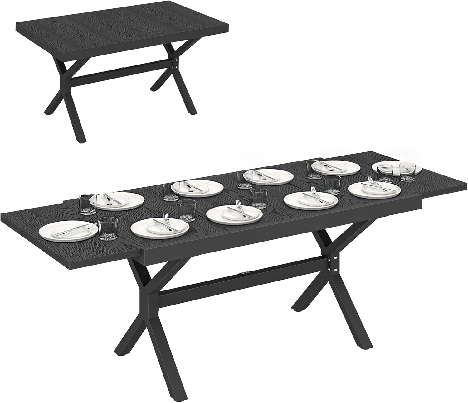 Outsunny - Table Extensible Jardin - 154-214 cm - Alu effet bois, 8-10 pers, pieds réglables, structure X, gris anthraci