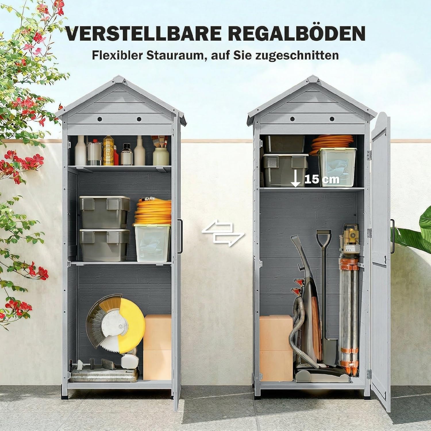 Outsunny - abri de jardin extra haut bois, 85x58x213 cm, étagère, porte galvanisée, ventilation