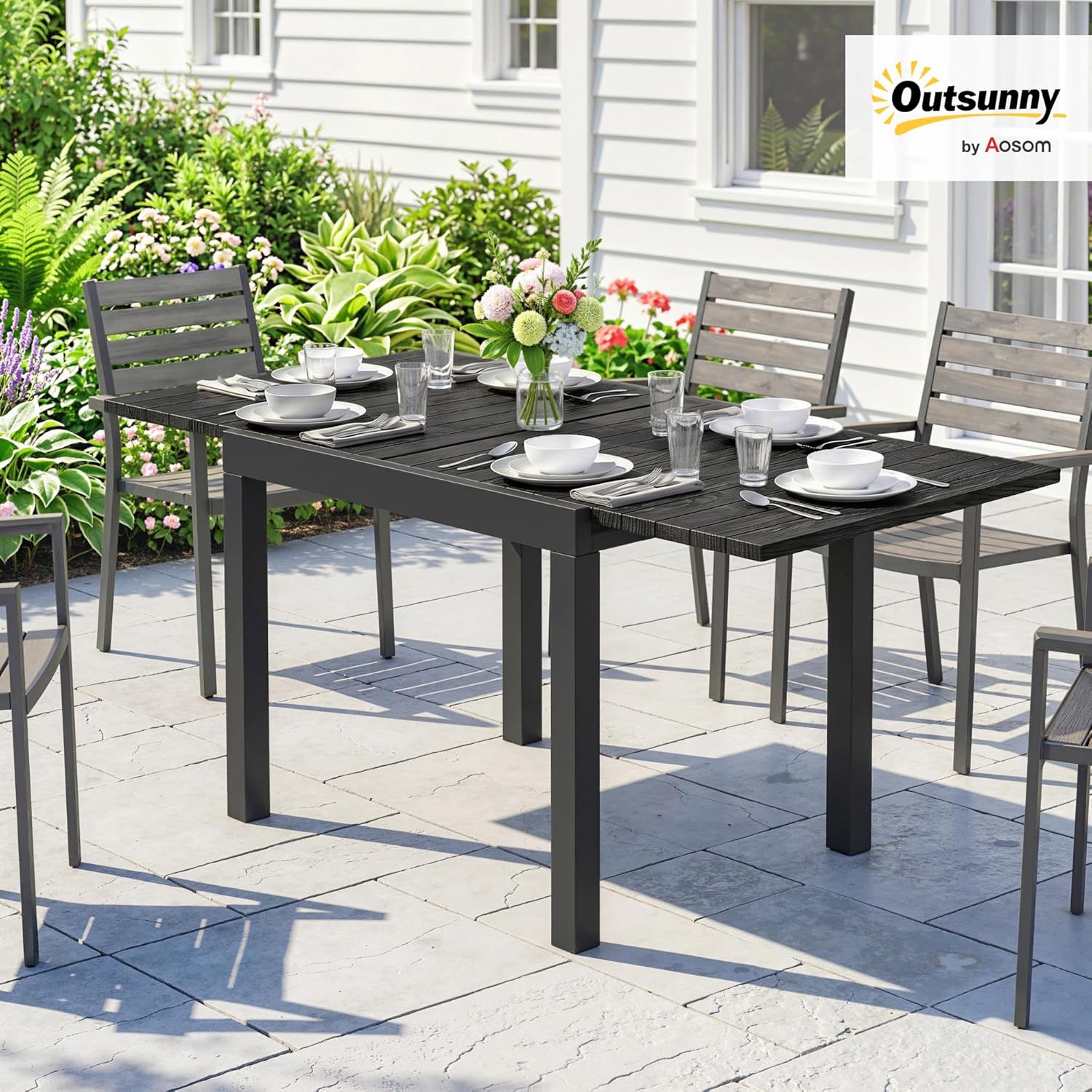 Outsunny - table extensible - 80-160cm - aluminium effet bois, 4-6 pers.