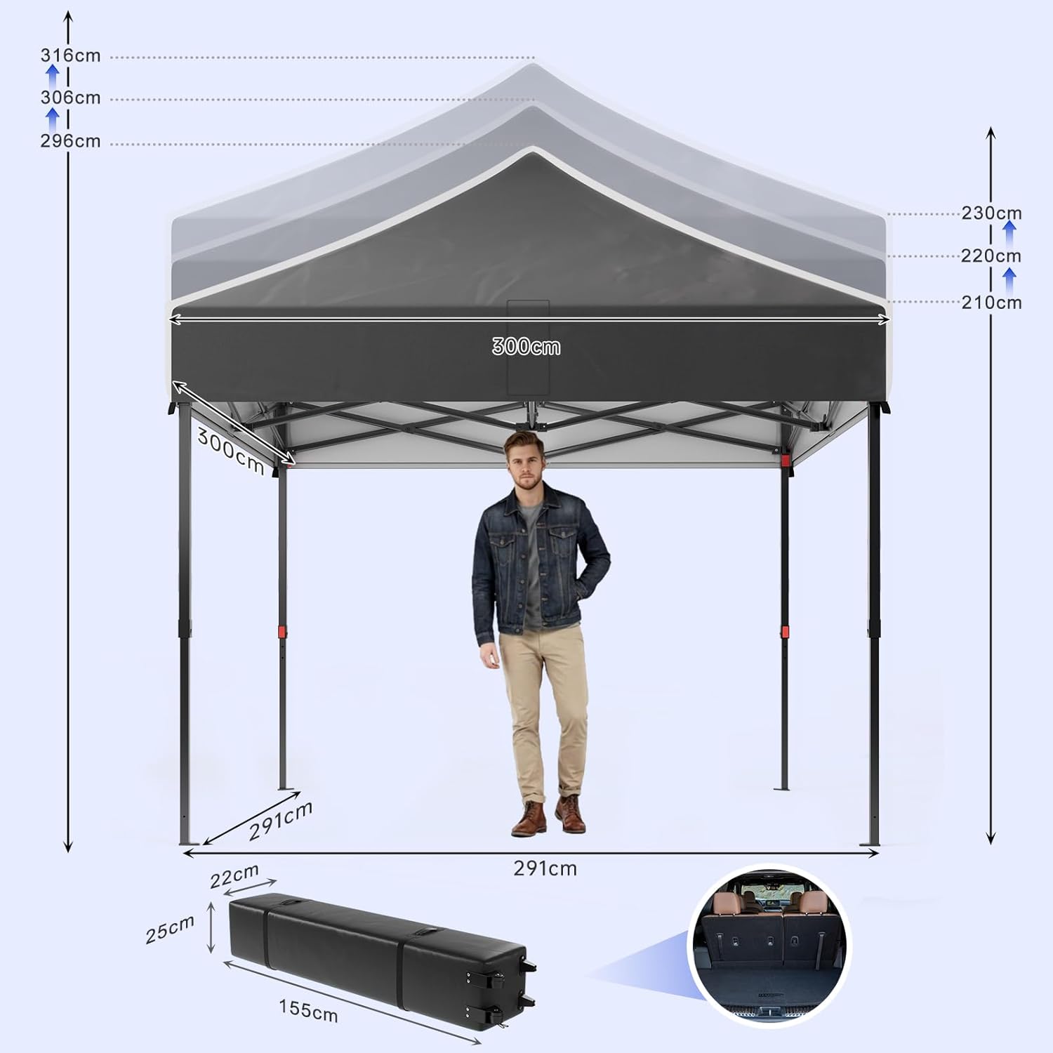 JUMMICO - Tonnelle pliante série jardin 3x3m, cadre robuste, toit haut
