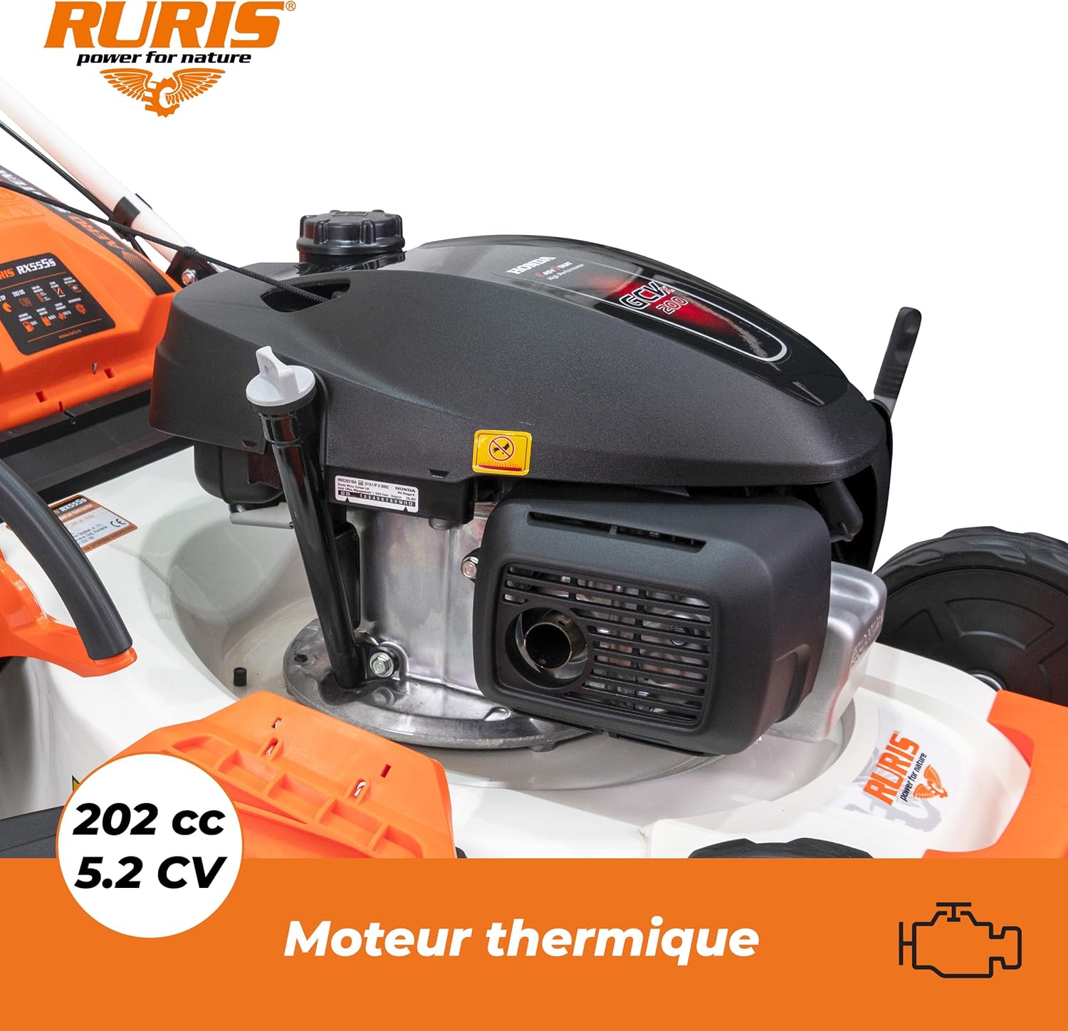 RURIS - RX555s - 530mm - Moteur Honda 202cc, 5 en 1, sac 65l, automatique RX555s