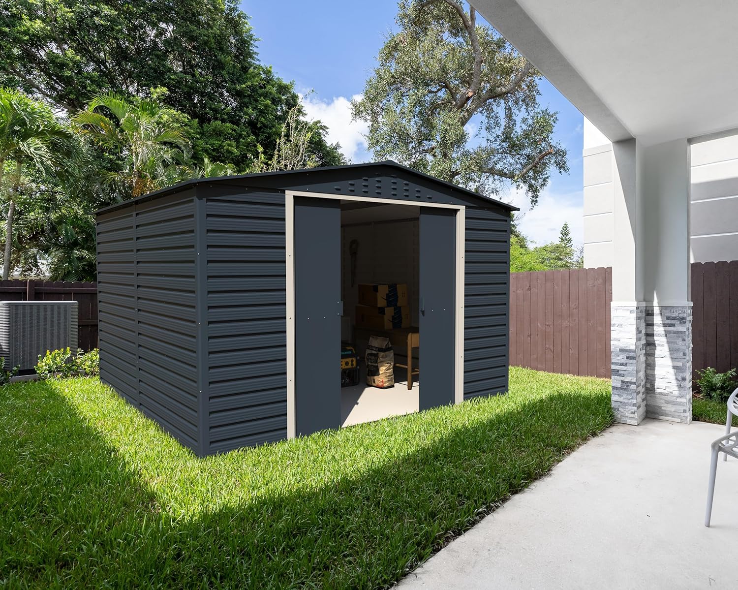 Duramax Alpine 10 x 10 (9,75 m²) Abri de Jardin en métal avec Base, Acier galvanisé à Chaud, Structure de Toit renforcée, Abri de Jardin sans Entretien et résistant aux intempéries, Anthracite