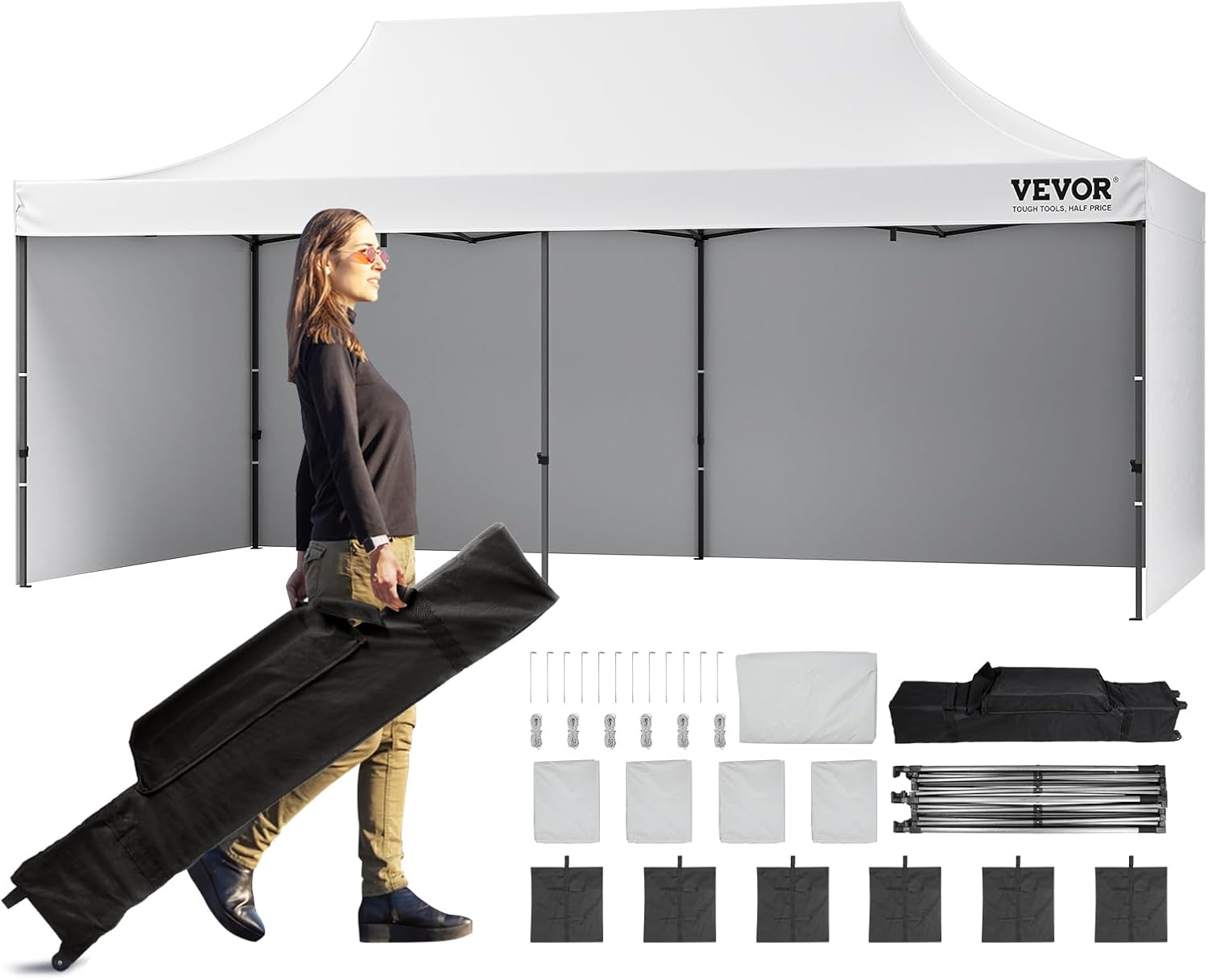 VEVOR - tonnelle pop-up - 304,8x609,6 cm - parois amovibles, UV, imperméable, sac roulettes, 6096VEVOR