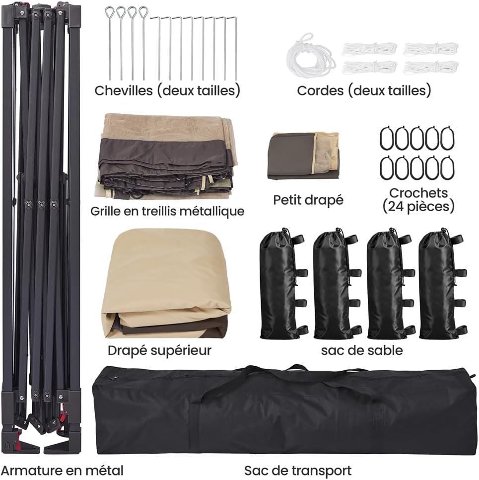 Yaheetech - tonnelle jardin 4x4m - toile moustiquaire, autoportante