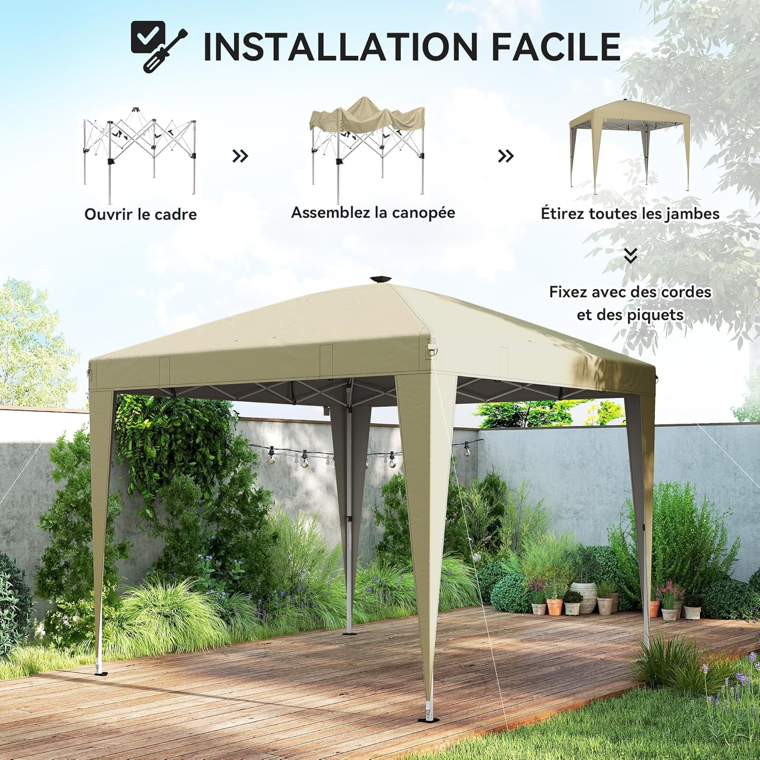 Outsunny - Tonnelle Pop-up 3x3m UV50+, éclairage, sac, réglable