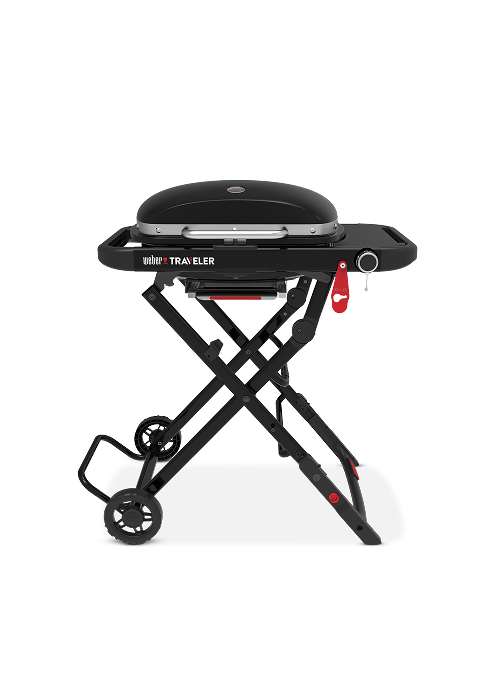 Plusieurs vues d'une table ou d'un support pliable noir avec des mécanismes réglables en hauteur et des roues. Produit présenté sous différents angles démontrant sa conception pliable.