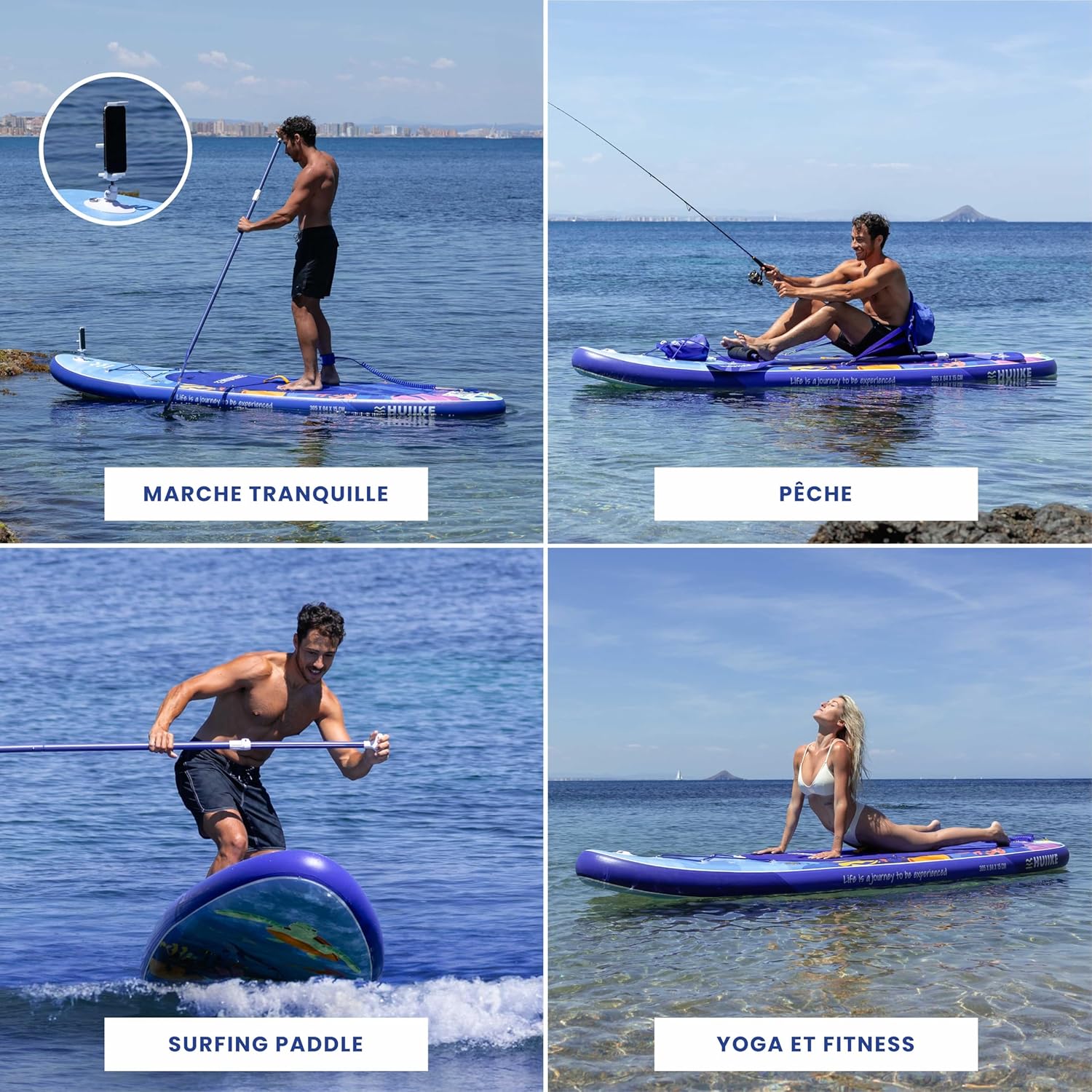 HUIIKE Paddle Gonflable Adulte avec Accessoires Inclus, Pagaie, Ailerons, Pompe. Planche de Stand Up Paddle Grande Stabilité et Résistance. 305 x 84 x 15 cm, Jusqu'à 130 kg