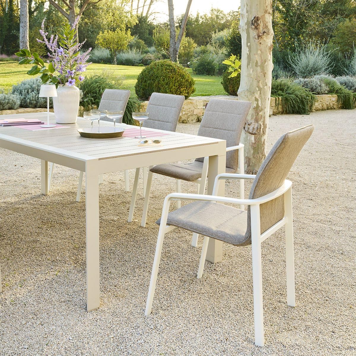Hespéride - Table de jardin Évasion 8 places - aluminium, effet bois, lin et argile