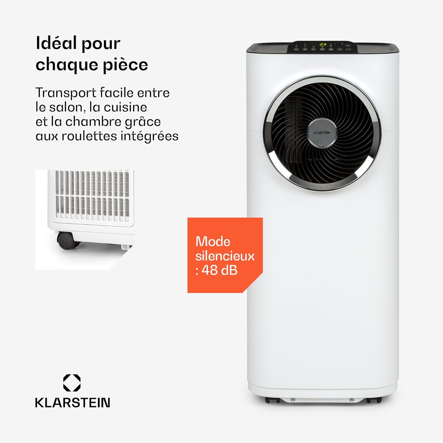 Klarstein Kraftwerk Smart 10K Climatiseur Mobile - 10,000 BTU, 29-49 m², Silencieux 50 dB, App & Alexa, Déshumidificateur 23 l/h, Ventilateur 440 m³/h, Télécommande, Kit Fenêtre Inclus, Blanc