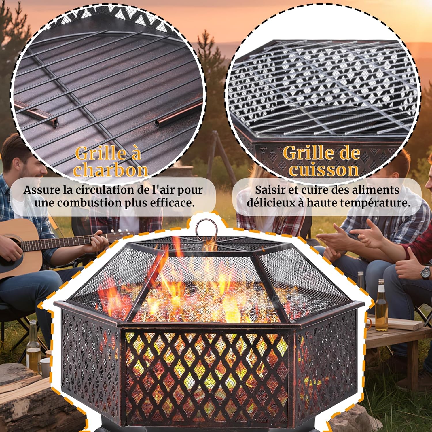 TLSUNNY - Brasero de Jardin - 71x71x63 cm - grill, filet, chauffage TLSUNNY