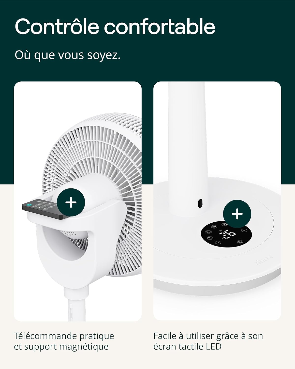 Duux Whisper 3 Ventilateur sur Pied – Ventilateur Économe en Énergie avec 26 Vitesses, Minuterie et Mode Nuit – Hauteur Réglable (73–95 cm) – Oscillation Horizontale et Verticale – Blanc