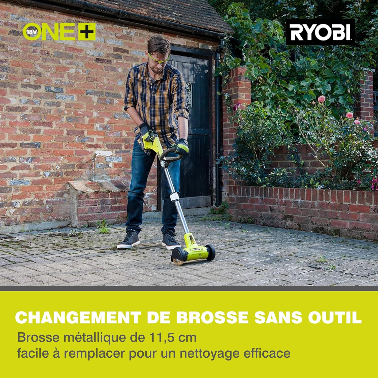 Ryobi - Nettoyeur de joints One+ 18V - Brosse métallique 11,5cm, efficace pour terrasse et carrelage - RY18PCA-0