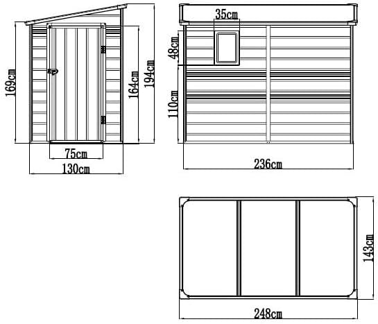Jôbu Abri de Jardin Adossé en Résine 3,55m² | Gris Clair avec Fenêtre et Aération | Kit de Fondation Inclus | Structure Acier Galvanisé