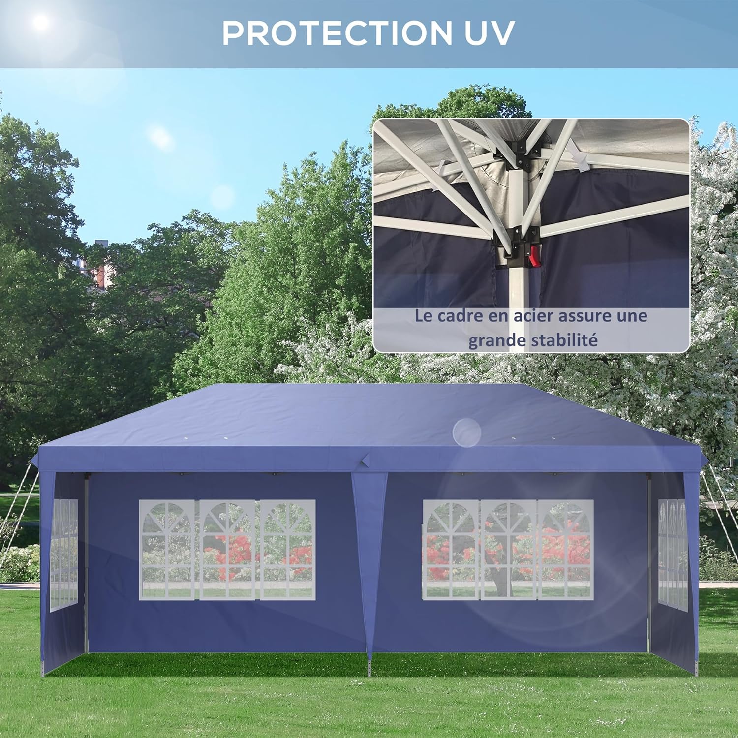 Outsunny – Tonnelle pop-up jardin 3x6 m, 3 côtés, sac transport
