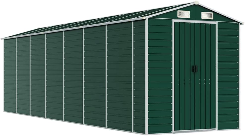 vidaXL - Abri de jardin - 191x640x198 cm - Acier, toit incliné, vert