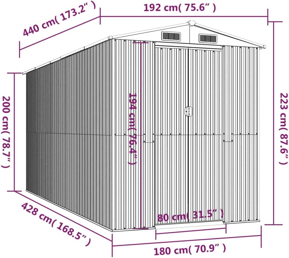 vidaXL - Abri de jardin acier galvanisé anthracite - 192x440x223 cm - remise extérieure spacieuse