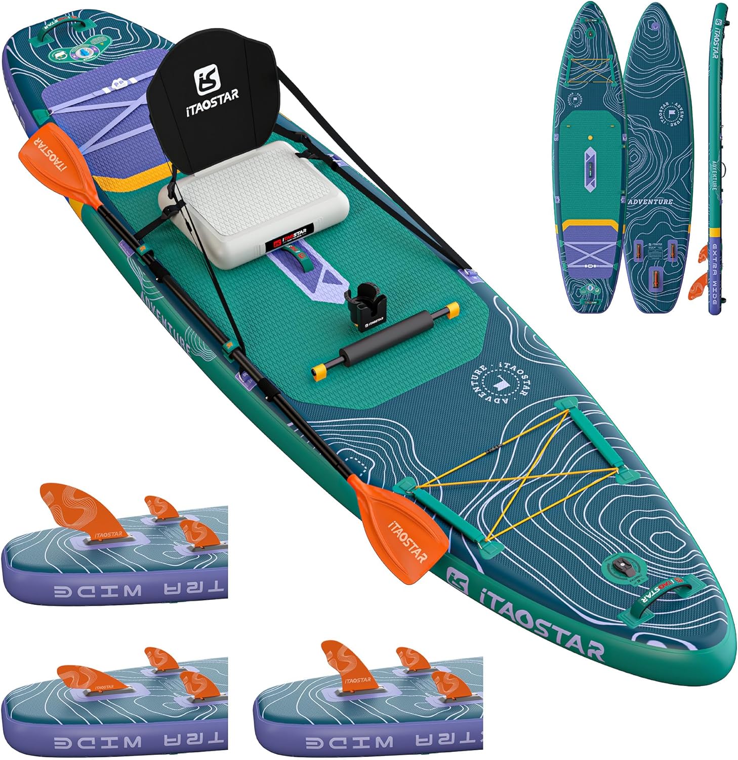 iTAOSTAR - Adventure - 365×88cm - Paddle gonflable XL, siège, 5 ailerons